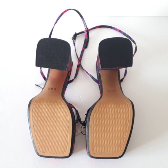 NWT Zara multicolour abstract print chunky platform heeled sandal, EU 38 - Picture 15 of 15